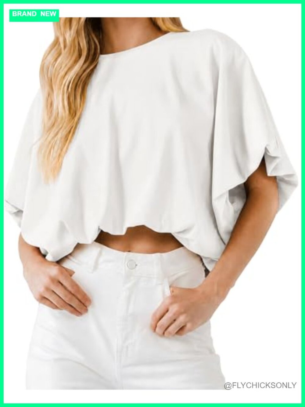 Women's Bubble Hem Crop Top Short Sleeve Crewneck Loose Fit Casual T-Shirt
